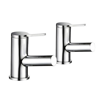 Mira Showers Evolve Bath Pillar Taps Chrome Round Bathroom Minimalist Lever Pair from B&Q