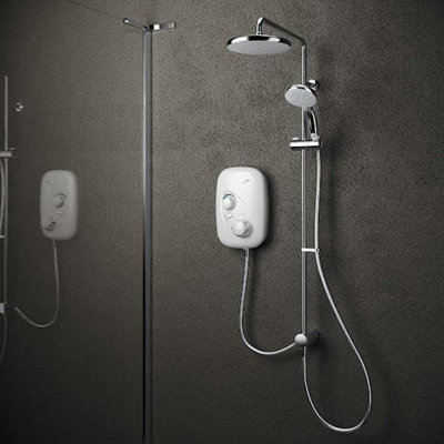 Mira Event Xs Dual Outlet Thermostatic Power ShowerWhite Chrome from B&Q