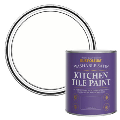 Rust-Oleum Chalk White Satin Kitchen Tile Paint 750Ml from B&Q
