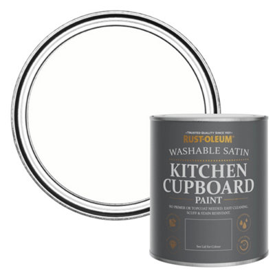 Rust-Oleum Chalk White Satin Kitchen Cupboard Paint 750Ml from B&Q