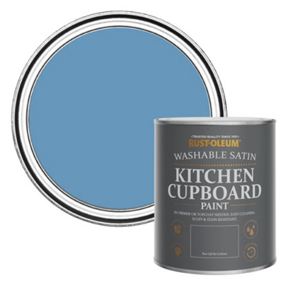 Rust-Oleum Cornflower Blue Satin Kitchen Cupboard Paint 750Ml from B&Q