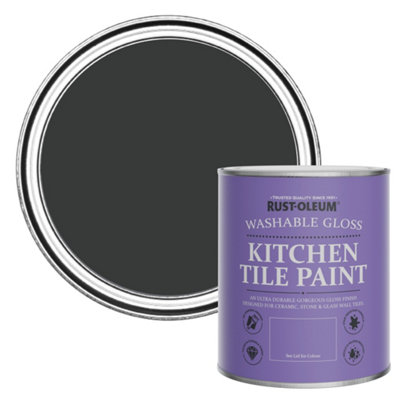Rust-Oleum Natural Charcoal (Black) Gloss Kitchen Tile Paint 750Ml Black