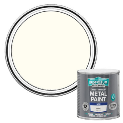 Rust-Oleum Metal Expert White Satin Topcoat Paint250Ml Tin from B&Q