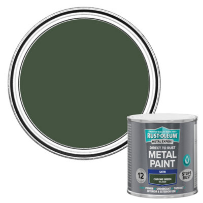 Rust-Oleum Metal Expert Chrome Green Satin Topcoat Paint250Ml Tin from B&Q