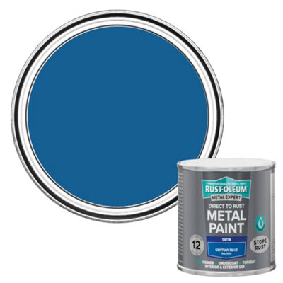 Rust-Oleum Metal Expert Gentian Blue Satin Topcoat Paint250Ml Tin from B&Q