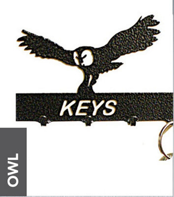 Owl Key HolderRackSolid SteelW15 X H9 CmPowder Coated Black from B&Q