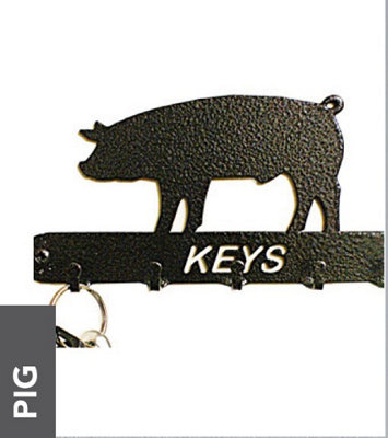 Pig Key HolderRackSolid SteelW15 X H9 CmPowder Coated Black from B&Q