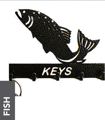 Fish Key HolderRackSolid SteelW15 X H9 CmPowder Coated Black from B&Q