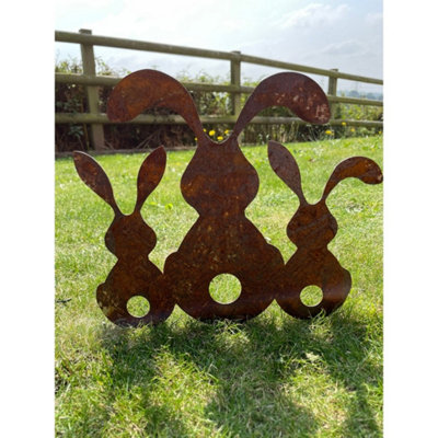 Poppy Forge 3 Bunnies On SpikeBare Metal/ready To RustL23 X W15 X H25.5 Cm from B&Q