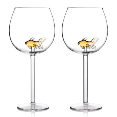 Original Products Set Of 2 Bar Bespoke Goldfish Wine GlassClear from B&Q