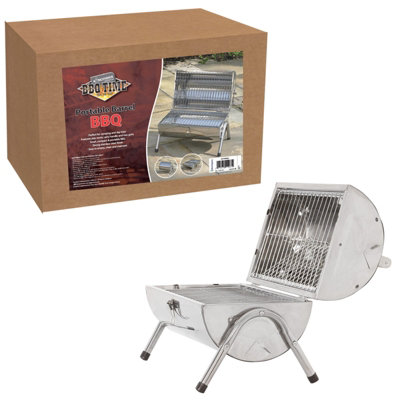 Kingfisher Portable Camping Bbq Stainless Steel Barrel Charcoal Barbecue Beach Table Top from B&Q