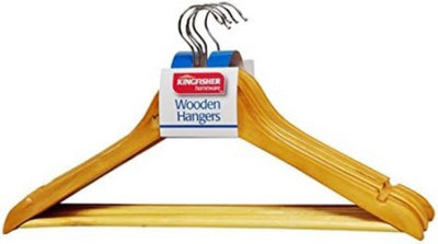 Kingfisher Wooden Hangers Pack Of 5 Brown Hardwood With Swivel Chrome Hook Notches And Trouser Bar For Wardrobe Storage from B&Q