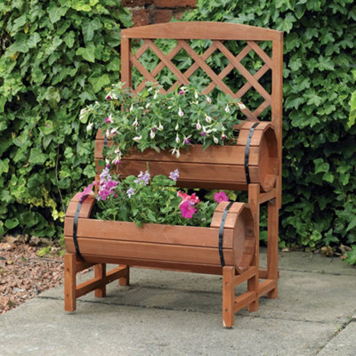 Kingfisher Twin Barrel Garden Wooden Flower Planter & Trellis from B&Q