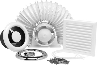 B&Q -  4 Inch 100mm Inline Axial Extractor Fan With Timer Bathrooms Shower Rooms 4"/100mmAl100T
