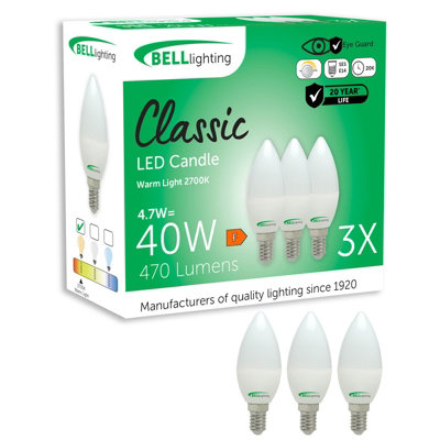 Bell Lighting 3 Pack E14 Candle Opal Dimmable Bulbs 4.7W 470Lm Energy Saving 40W Equivalent Warm White 2700K from B&Q