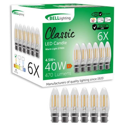 Bell Lighting 6 Pack B22 Led Bulbs 4.5W 470Lm Warm White 2700K Energy Saving 40W Equivalent Non-Dimmable Bayonet Cap from B&Q