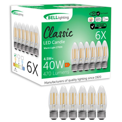 Bell Lighting 6 Pack E27 Led Bulbs 4.5W 470Lm Warm White 2700K Energy Saving 40W Equivalent Non-Dimmable Edison Screw Cap from B&Q