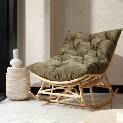 Desser Natural Rattan Papasan Rocking Chair With Square CushionIndoor & Dry Outdoor UseOlive from B&Q