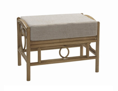 Desser Madrid Light Oak Natural Rattan Footstool Real Cane Indoor Cushioned Wicker Footrest With Uk Sewn Cushion In Jasper Fabric