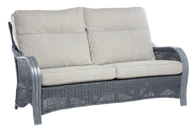 Desser Turin Grey 3 Seater Conservatory Sofa Real Cane Natural Rattan Indoor Sofa With Uk Sewn Cushions In Pebble Fabric