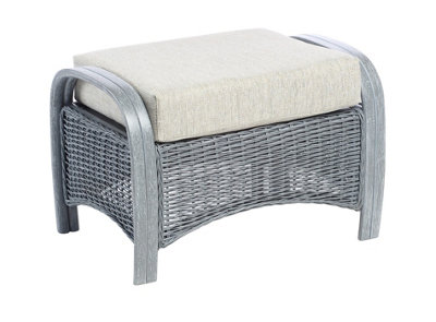 Desser Turin Grey Rattan Footstool Real Cane Natural Rattan Indoor Cushioned Footrest With Uk Sewn Cushion In Pebble Fabric from B&Q