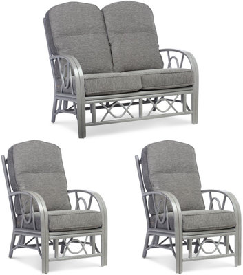 Desser Bali Grey 2 Seater Sofa & 2 Armchairs Indoor Real Cane Rattan Conservatory Sofa Set With Uk Manufactured Cushions In Slate from B&Q