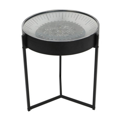 B&Q -  Palladium Side Table Clock With Moving CogsMetal/glass/mdf/plasticL49 X W49 X H57 CmBlack/nickel/silver