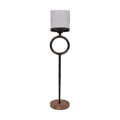 B&Q -  Rutland Pillar Floor Hurricane LargeMarble/iron/glassL23 X W23 X H108.5 CmAntique Gold/forest Brown