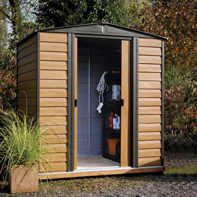 B&Q -  Woodvale 6X5 Ft Apex Coffee Metal 2 Door Shed With FloorAssembly Service Included