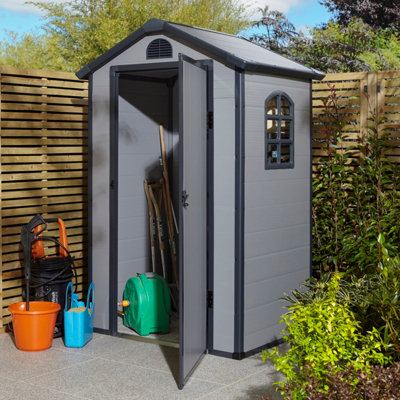 Rowlinson Airevale 4X3 Plastic Apex Shed Light Grey With Foundation Kit from B&Q