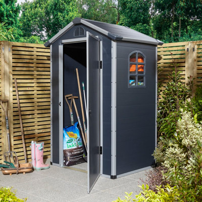 Rowlinson Airevale 4X3 Plastic Apex Shed Dark Grey With Foundation Kit from B&Q