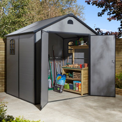 Rowlinson Airevale 8X6 Plastic Apex Shed Light Grey With Foundation Kit from B&Q