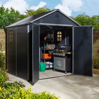 Rowlinson Airevale 8X6 Plastic Apex Shed Dark Grey With Foundation Kit