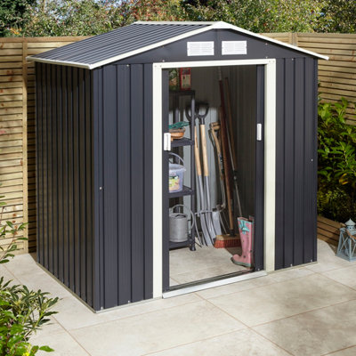 Rowlinson Trentvale 6X4 Metal Apex Shed Dark Grey With Foundation Kit