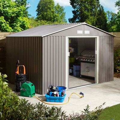 Rowlinson Trentvale 10X8 Metal Apex Shed Light Grey With Foundation Kit & Assembly-36074 