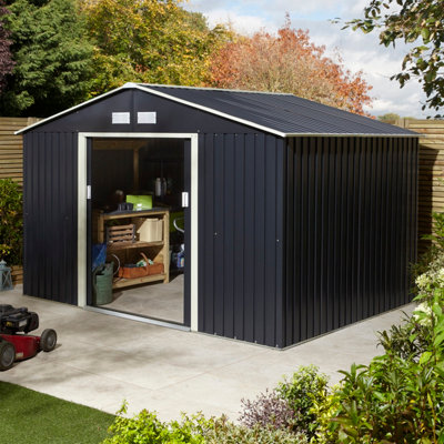 Rowlinson Trentvale 10X8 Metal Apex Shed Dark Grey With Foundation Kit