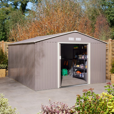 Rowlinson Trentvale 10X12 Metal Apex Shed Light Grey With Foundation Kit from B&Q