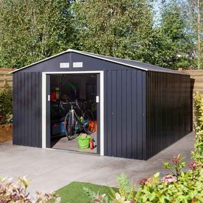 Rowlinson Trentvale 10X12 Metal Apex Shed Dark Grey With Foundation Kit-36081 