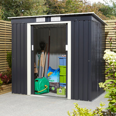 Rowlinson Trentvale 6X4 Metal Pent Shed Dark Grey With Foundation Kit-36093 