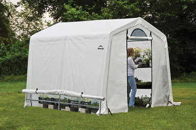 B&Q -  8X8 Ft White Steel Apex Greenhouse