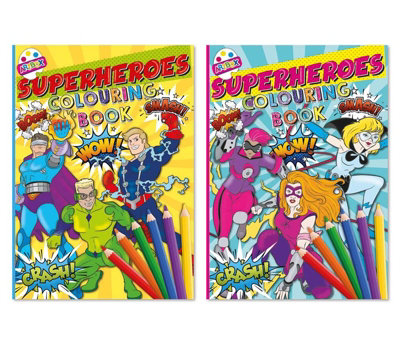B&Q -  Superhero Colouring Book And Stickers 40 Page Colouring Book Includes Stickers Encourages Creativity Great For Kids Assorted
