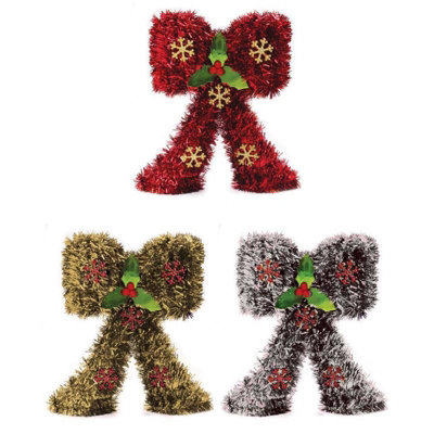 Tallon Single Standing Bow Christmas Tinsel Decoration from B&Q