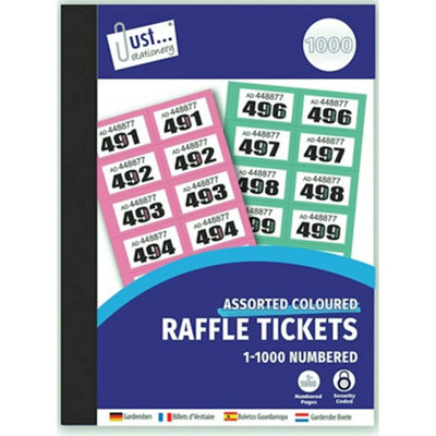Tallon 1 1000 Cloakroom Raffle Tickets Numbered Ticket Ranges Large Clear Numbers Easy Tear Off Design Random And Assorted Colours
