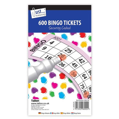 Tallon 600 Pack Jumbo Bingo Tickets Generous 21 X 12Cm Size Security Coded Tickets Perfect For All Occasions Product Information Large