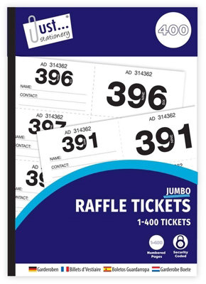 B&Q -  1 400 Jumbo Raffle Tickets Numbered 1 400 Security Coded Assorted Colours Jumbo Ticket Book Product Information Sequential
