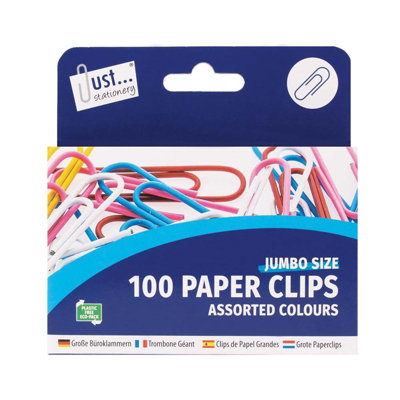 B&Q -  100 Pack Jumbo Assorted Paperclips Jumbo Size Assorted Colours Strong And Durable Multi Purpose Use Generous