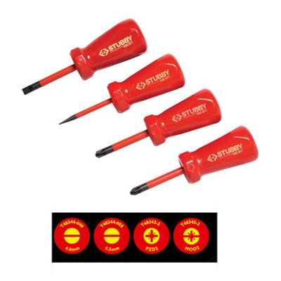 CK Tools C.k Tools Stubby Vde Slim Screwdrivers 4 Pack Pozi Slotted T48349 from B&Q