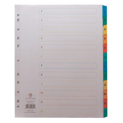 Concorde Concord Punched Pocket Index Multicolour-Tabbed Europunched 1-12 Extra Wide A4 White Ref Cs98 from B&Q
