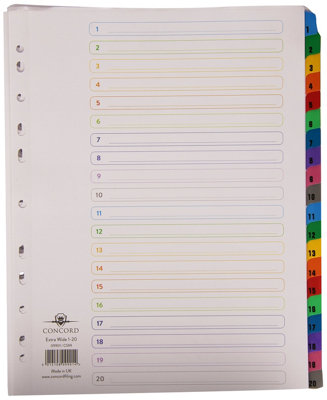 Concorde Concord Punched Pocket Index Multicolour-Tabbed Europunched 1-20 Extra Wide A4 White Ref Cs99 from B&Q