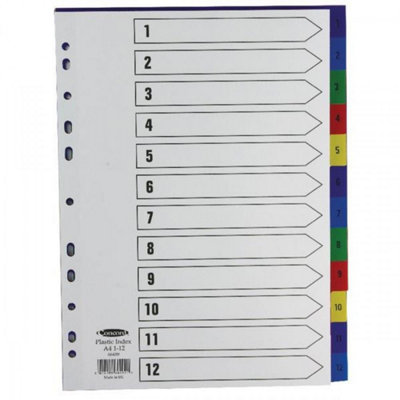 B&Q -  Concord Plastic Index Polypropylene 120 Micron Europunched 1-12 A4 Assorted Ref 66499